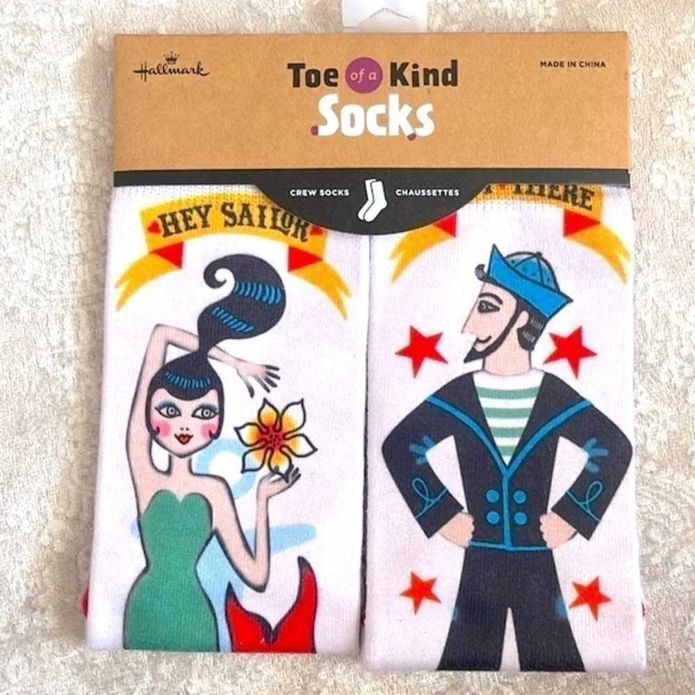 Brand New Set Toe of a Kind Crew Socks Feeling Lucky Card Player Sailor Mermaid